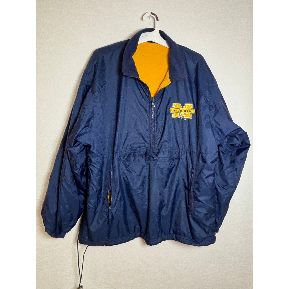 Vintage Michigan Wolverines Reversible Quarter Zip Jacket Navy Blue Yellow XL
